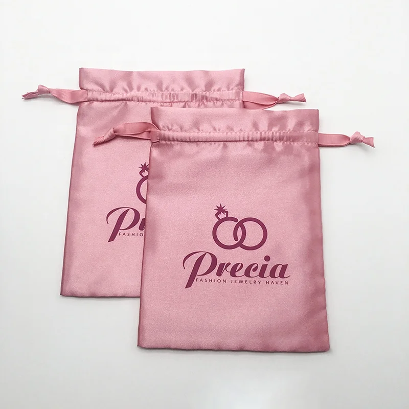 Custom  Private Label Drawstring Bundles Silk Packaging Satin Gift Bag  jewelry pouch with logo