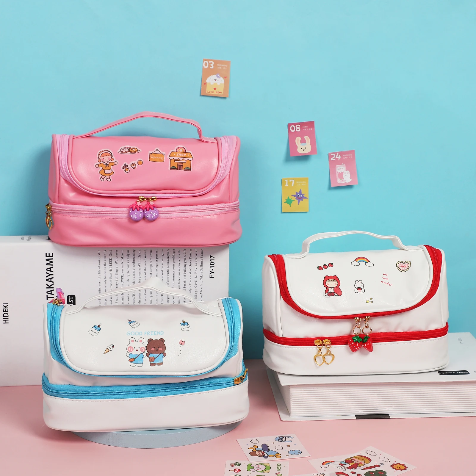 Double-layer Large Capacity Kawaii Pencil Bags Portable Creativity Cute DIY Sticker Pencil Case Stationery School Supplie