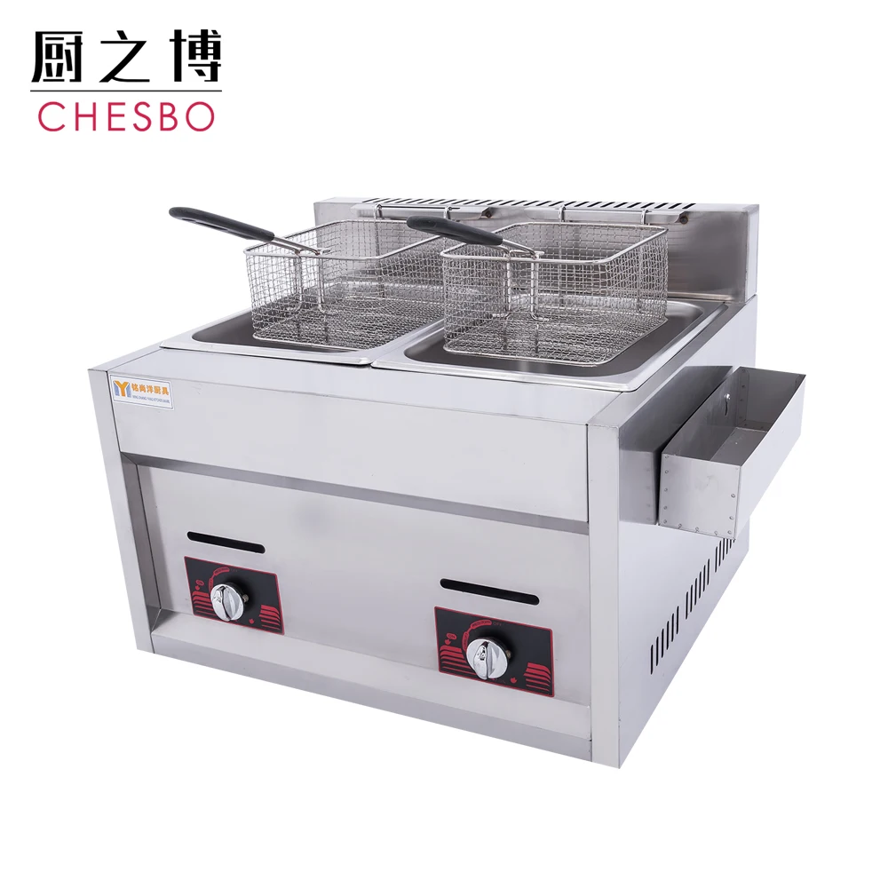 10L+10L Double Tank Basket Commercial Stainless Steel Countertop Propane Gas Chip Fryer