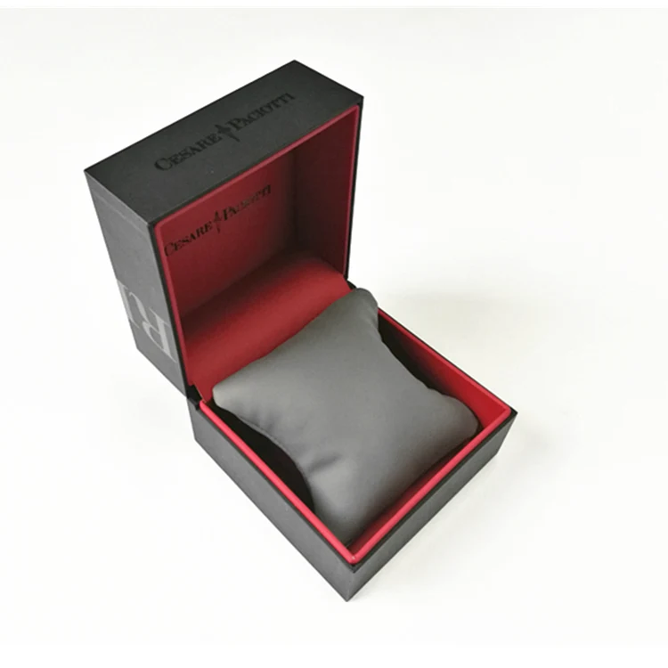 Custom UV Spot Stamping logo Touch Paper PU Jewelry Packaging Watch Wrist box with Pillow Inside