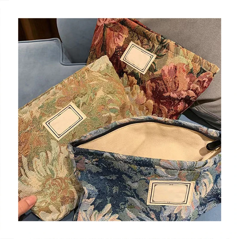 Fashion Design Makeup Bag Printing Cotton Cosmetic Bag Elegant Oil Painting Pouch for Women