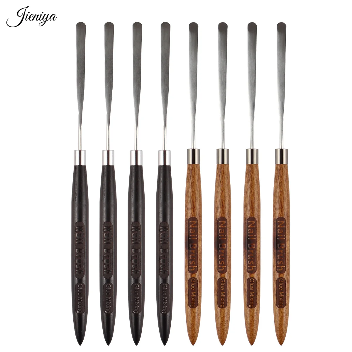 Natural Wood handle Glue Mixing Rod Stirring Rods Metal Nails Gel Polish Sticks Mixing Tool Spatula pen