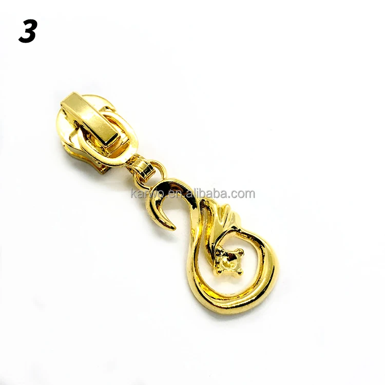 Wholesale luxury design gold color plated zipper pull inlaid diamond zipper puller
