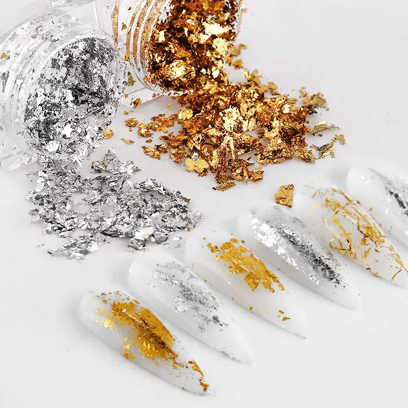 High quality gold line foil nail art decoration sequins silver nail foil flakes glitter gold nail foil