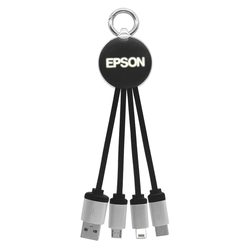 New best selling 3 in 1 flowing Luminous usb cable Keychain usb charging cable with LED light logo for iPhone for Android Type C