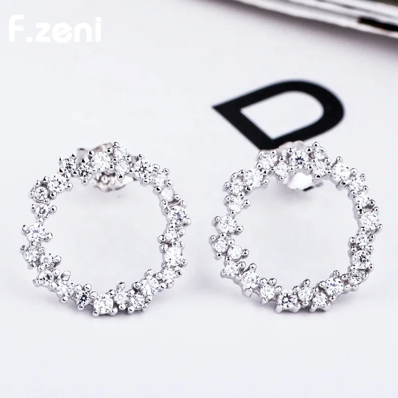 925 sterling silver earrings lady white gold plated korean style party statement stud circle girl bling earrings