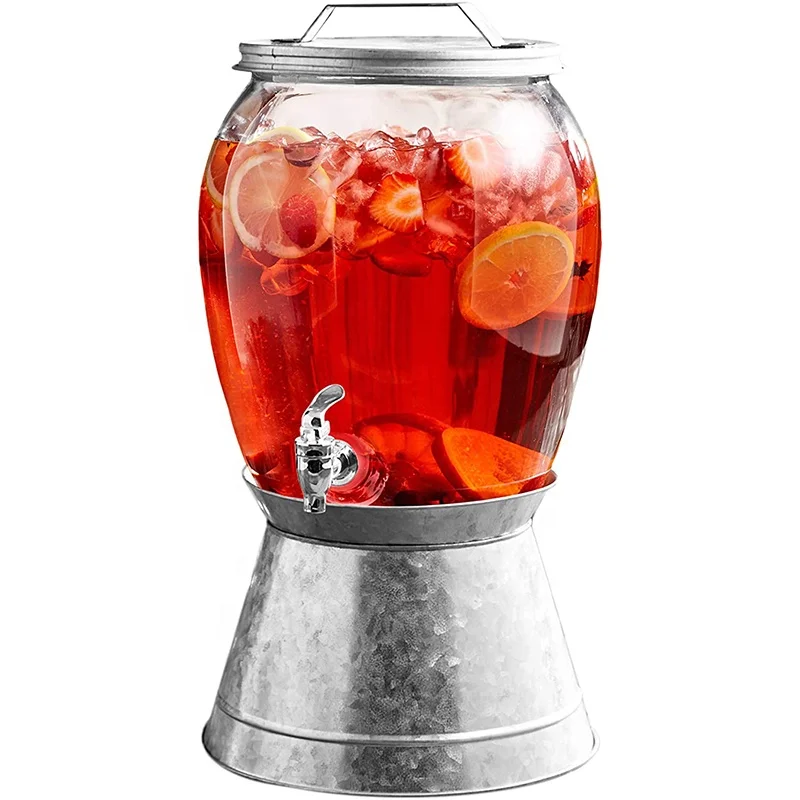 Beverage Cold Drink Dispenser 2 Gallon Capacity Glass Jug, Leak-Proof Acrylic Spigot in Gorgeous Gift Box for Parties