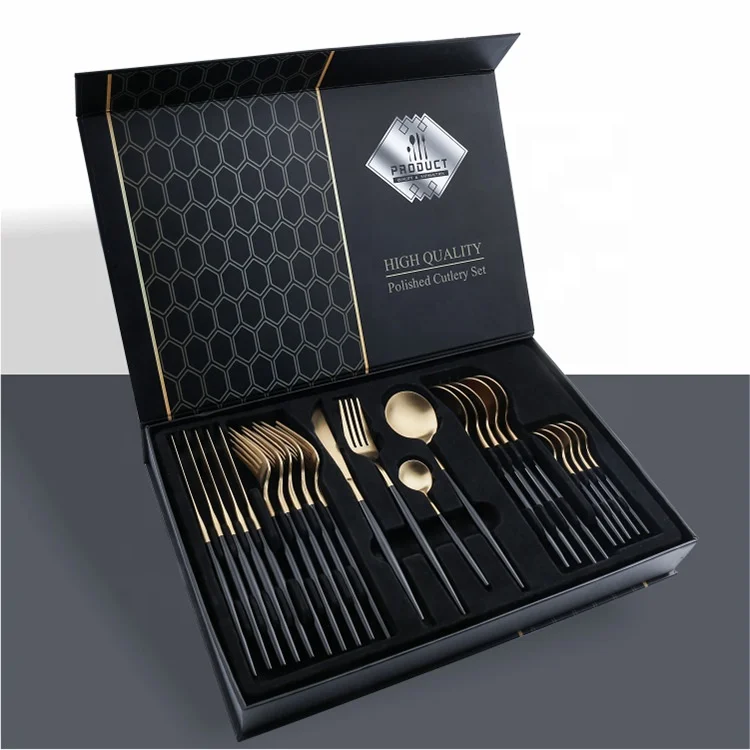 wholesale 304 stainless steel flatware sets juego de cubiertos travel  reusable restaurant black cutlery