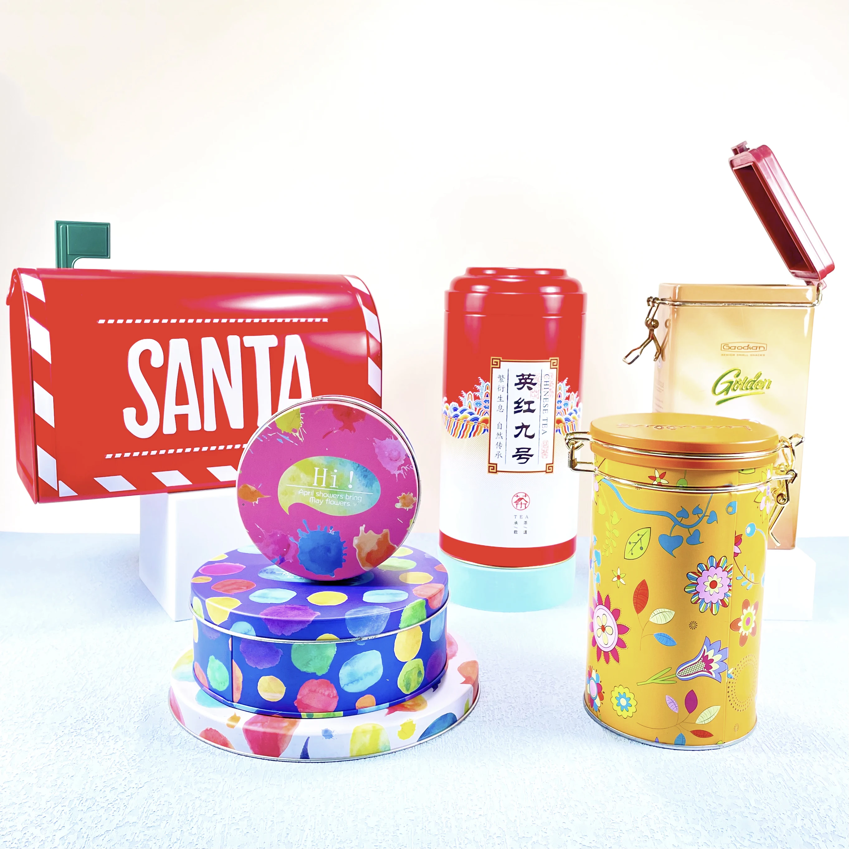 Food grade High Cylindrical Shape Tinplate Box round metal tin box cake biscuit tin can container