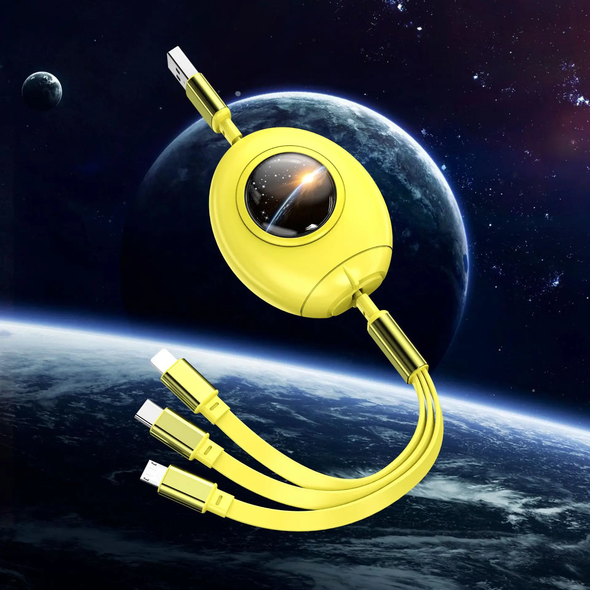 New Rocket Telescopic Data Line 3-in-1 3A Fast Charge China-Chic One Drag Three Charge Wire Small Gift Custom Spot