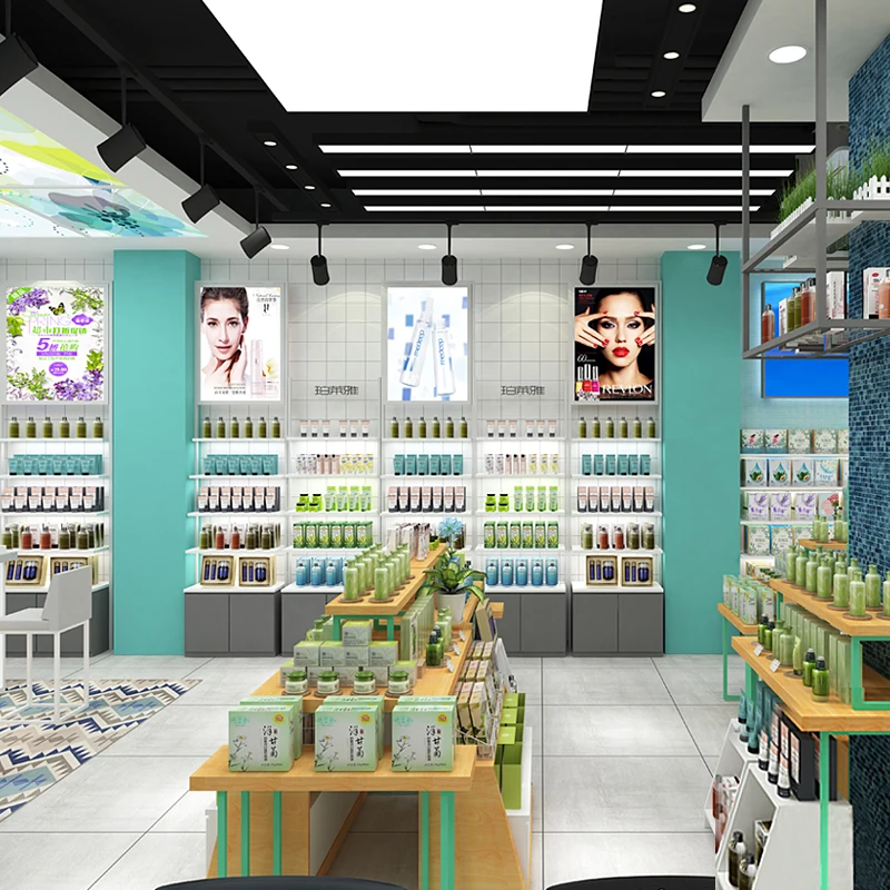 Custom Cosmetic Retail Interior Store Furniture Design Perfume Skincare Display Shelves Makeup Cosmetic Shop Display Racks Ideas