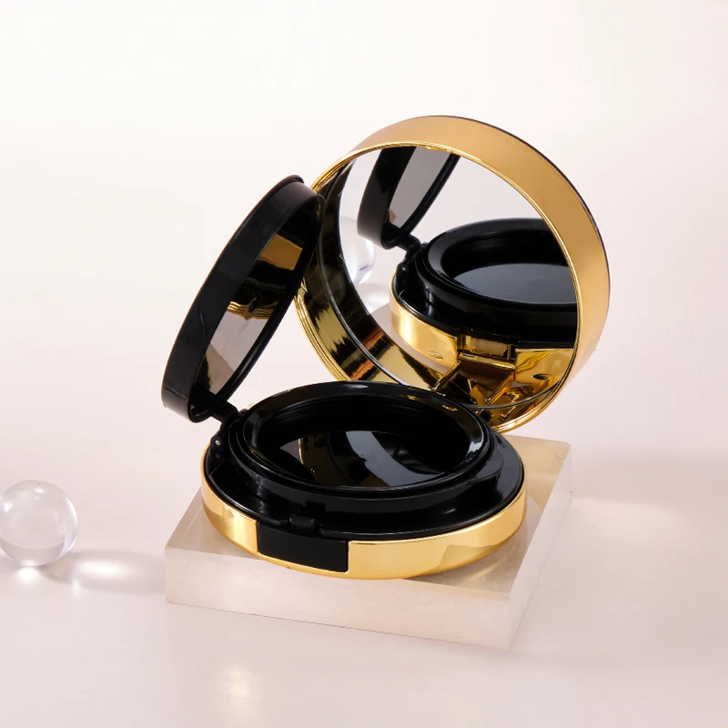 Cosmetic High Quality Round Gold Shiny Custom Logo Empty BB Cream Air Cushion Box Foundation Compact Case Container