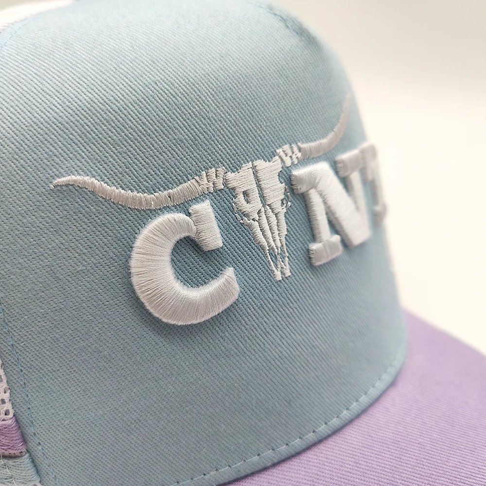 Custom Logo 3d Embroidered  Australian High  5 Panel High Profile  Structured Cap Gorras 2 Stripes Side Striped Mesh Trucker Hat