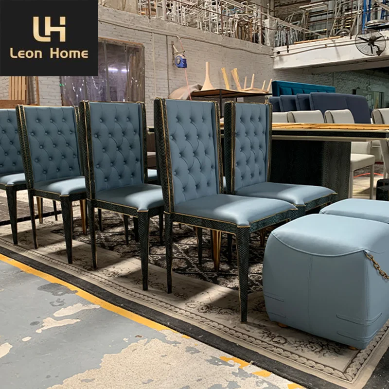 Factory Custom Durable Crocodile Microfiber Leather High Back Upholstered Modern Dining Chairs For Restaurant/Dining Room