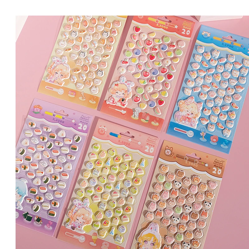 Nekoni Wholesale Cartoon Animal Mini EVA Puffy Sticker Set Kids Diary Decorative Notebook Foam Cute Small Bubble Sticker Sheet