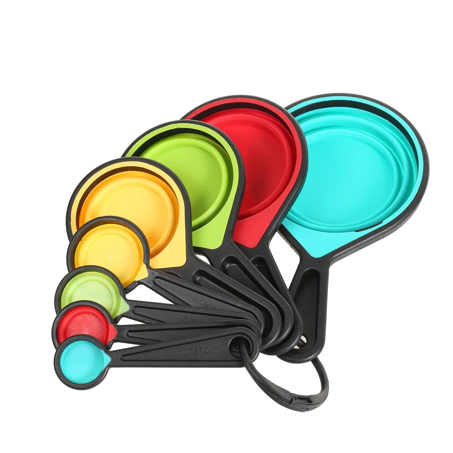 8pcs Food Grade Colorful Silicone Measuring Cups Spoons Adjustable Collapsible Reusable Cookware Easy Cook Home Use