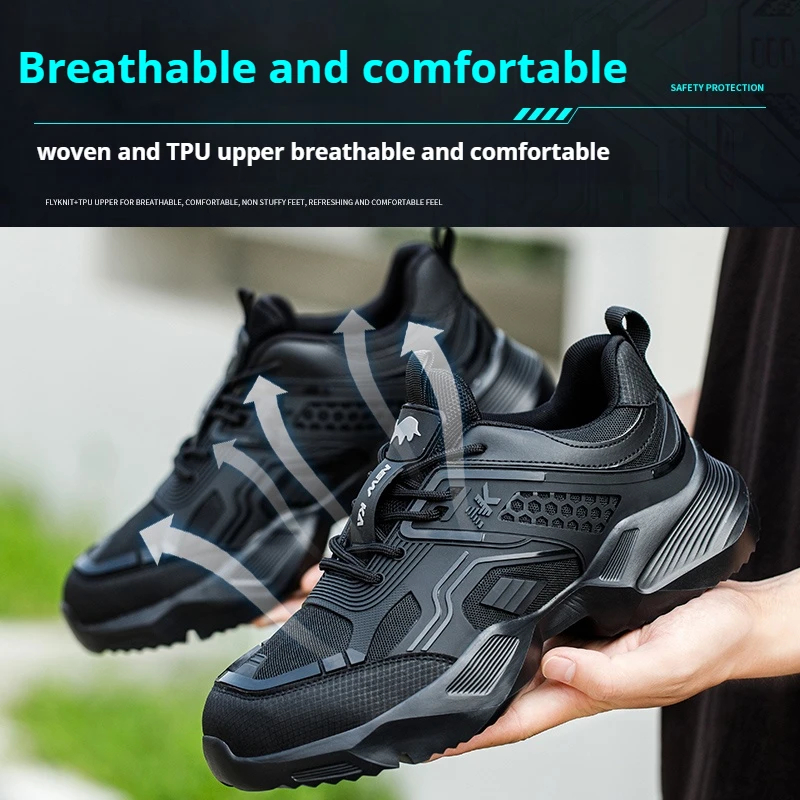 Lightweight Breathable Protective Non Slip Work Training Shoes  Industrial Construction Steel Toe safety shoes for men