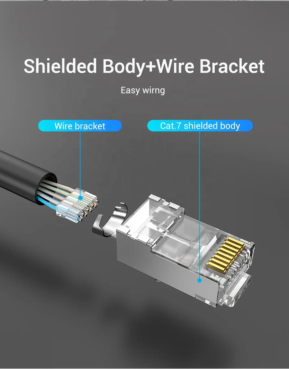  Позолоченный медный щит CAT7 RJ45 8P8C экранированный Модульный штекер Ethernet сетевой