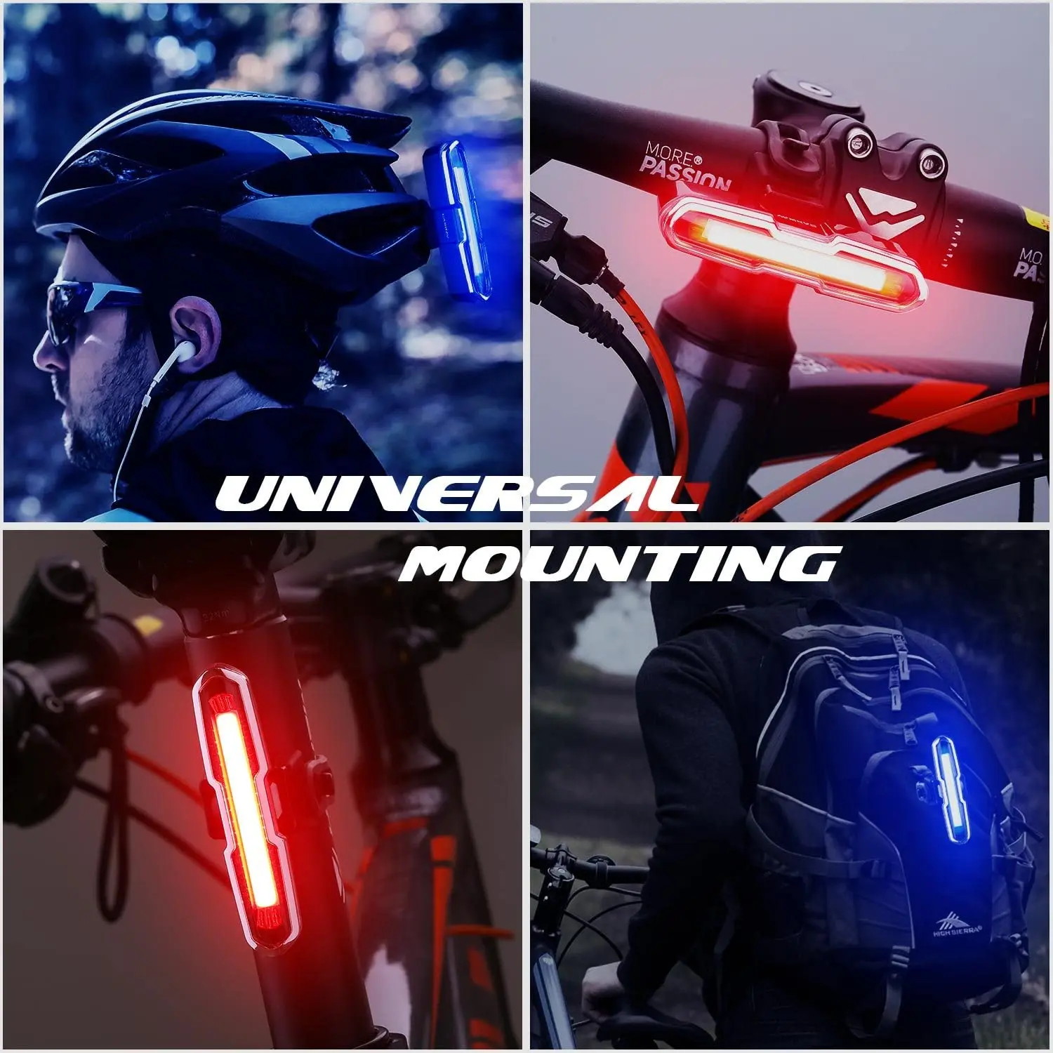 New Image Bright USB Waterproof LED Light for Scooter Bike Spare Parts Double Color Display IPX4 Waterproof  Lamp Scooter Lights