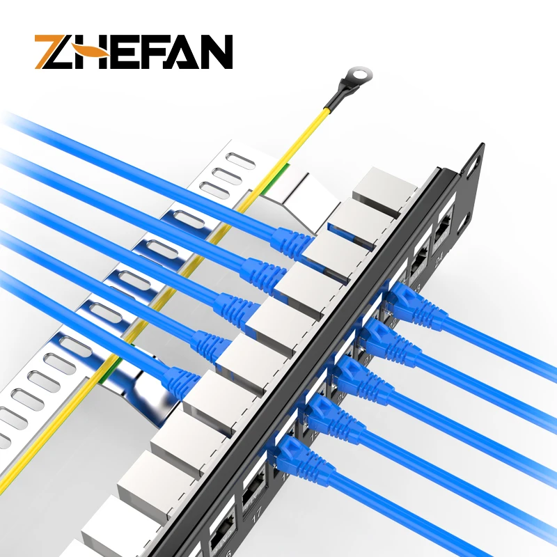ZHEFAN RJ45 socket 8P8C lan patch panel 24 port 19inch 1U networking Cat6 STP FTP patch panel with keystone jack