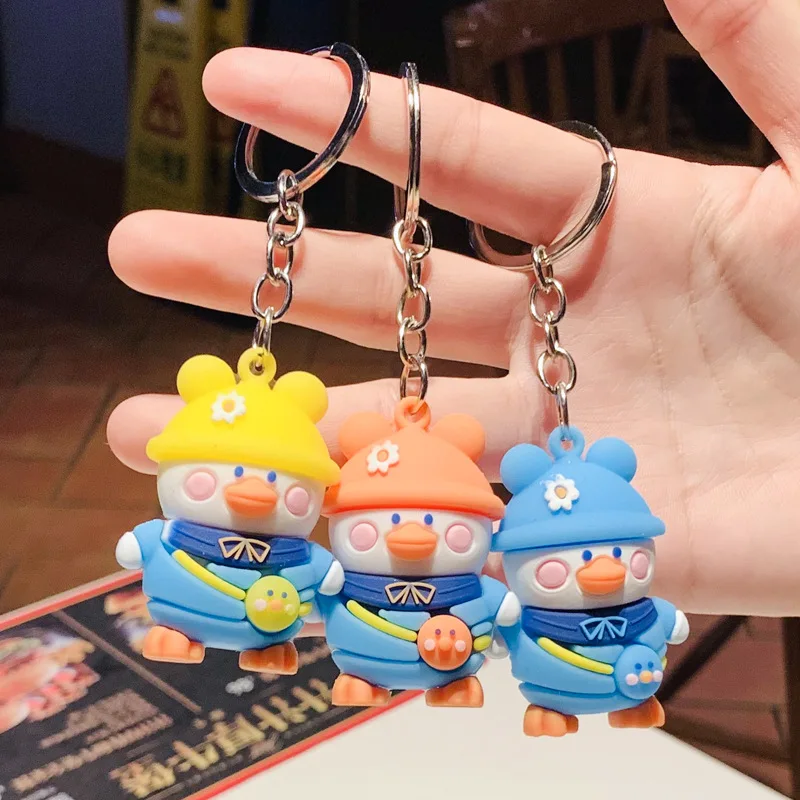 Cartoon Large Three-dimensional Soft Plastic Key Chains Cute Resin Hat Duck Keychain Gift Backpack Animal Creative Pendant