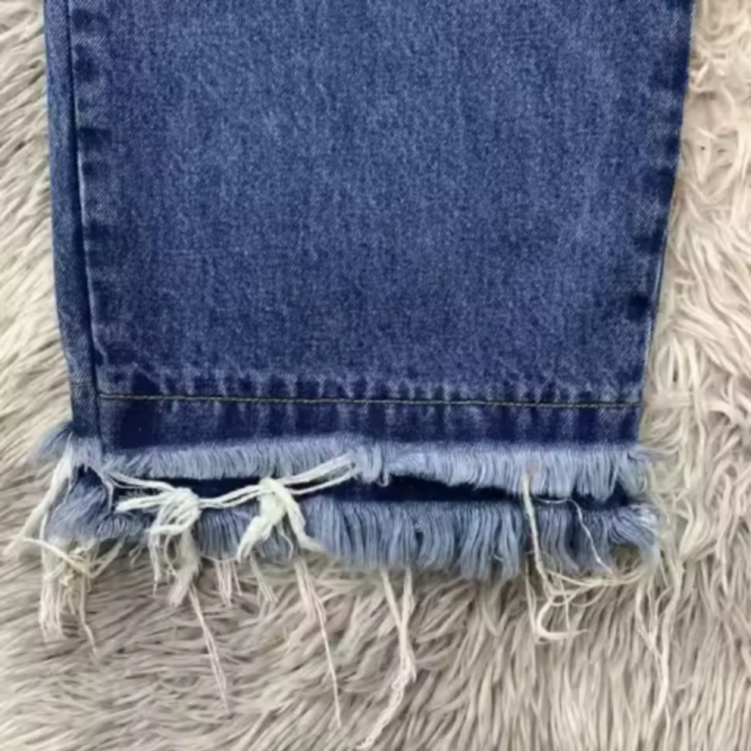 DENIMGUYS Custom Leather Applique Men Y2k Vintage High Street Raw Hem Denim Casual Versatile Loose Wide-Leg Blue Jeans