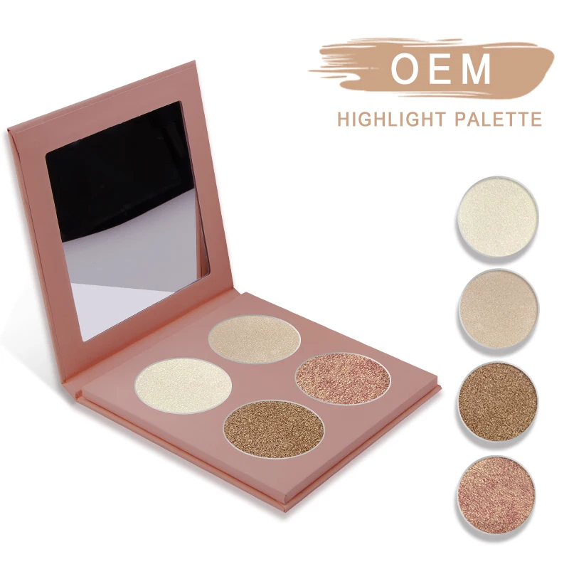 
private label single glow highlighter palette makeup for dark skin 4 color highlighter and contour Hot sale products 