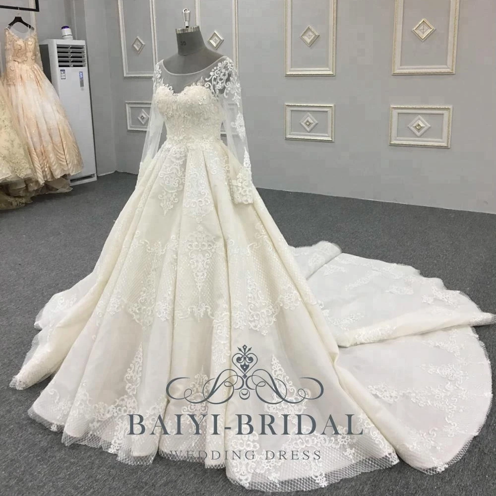 Роскошные кружевные свадебные платья с длинным рукавом китайское платье невесты на заказ
