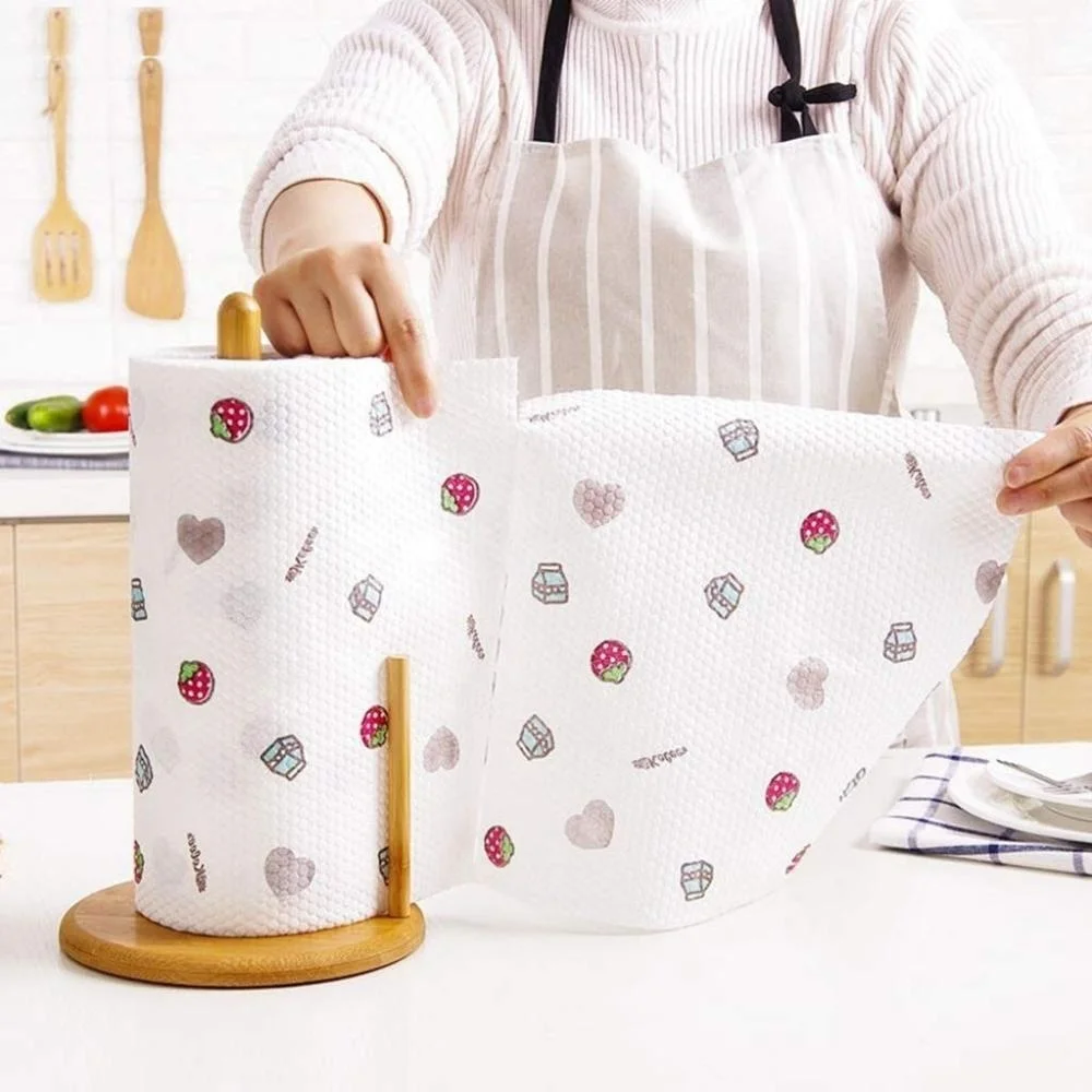 Bamboo Kitchen Roll Holder Paper Dispenser Rack Paper Towel Holder