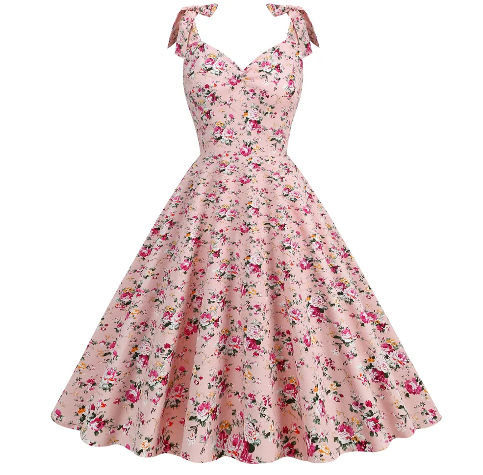 Mother Daughter Summer Cotton Midi Party Dress  Sleeveless Straps Vintage Rockabilly Dress for women girls