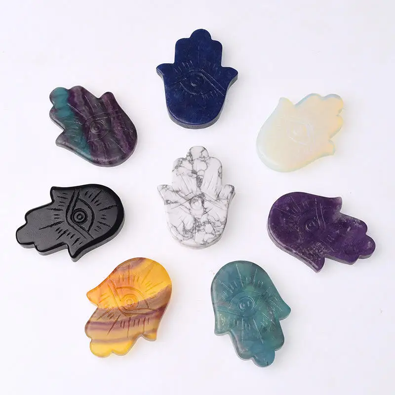 OEM ODM Wholesale Natural Crystal Stone Fengshui Gemstone Quartz Famati Hand With Eye Carving Reiki Supernatural Power Stone