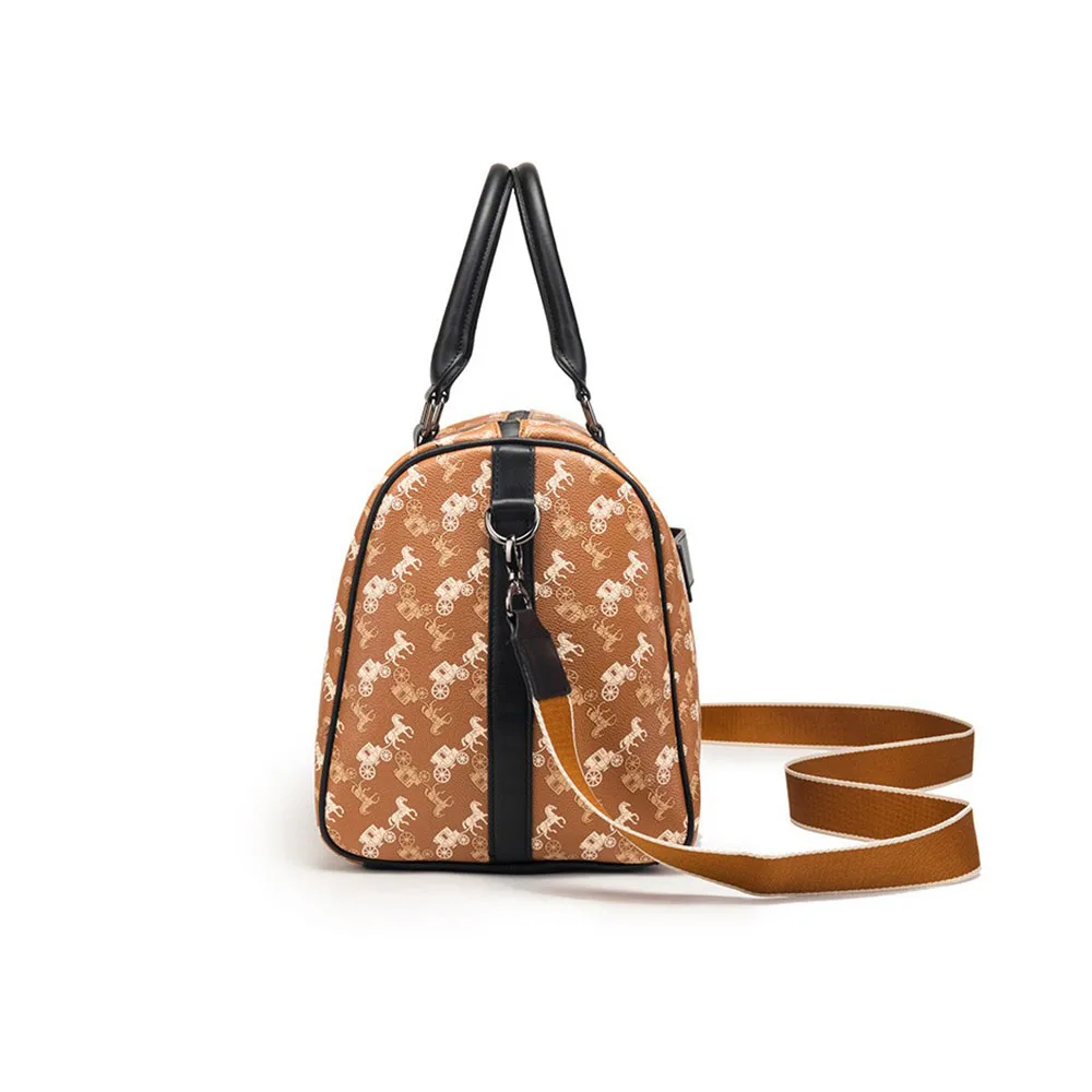 custom print overnigt holiday weekend Single Shoulder pu leather travel duffle pack weekender Bag