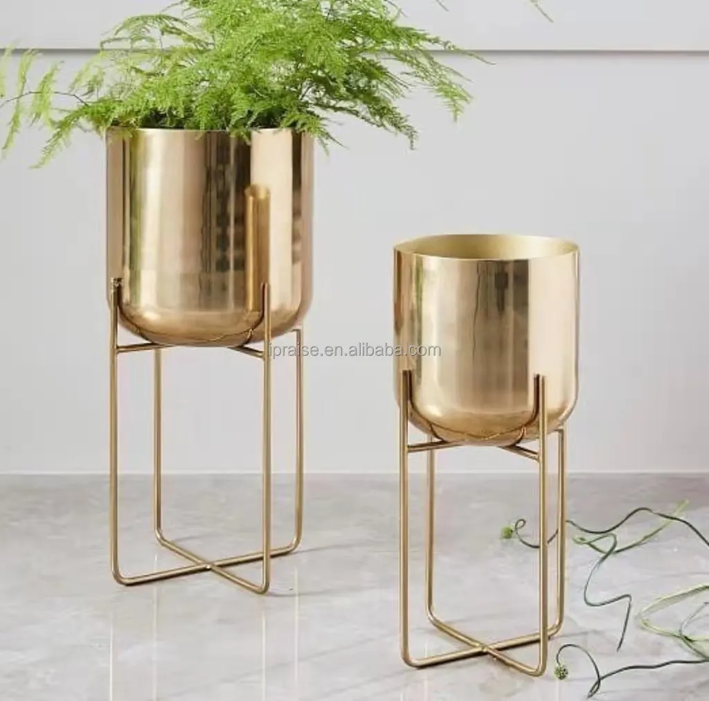 Luxury home decor garden square stainless steel decorative metal flower pot / plant stand