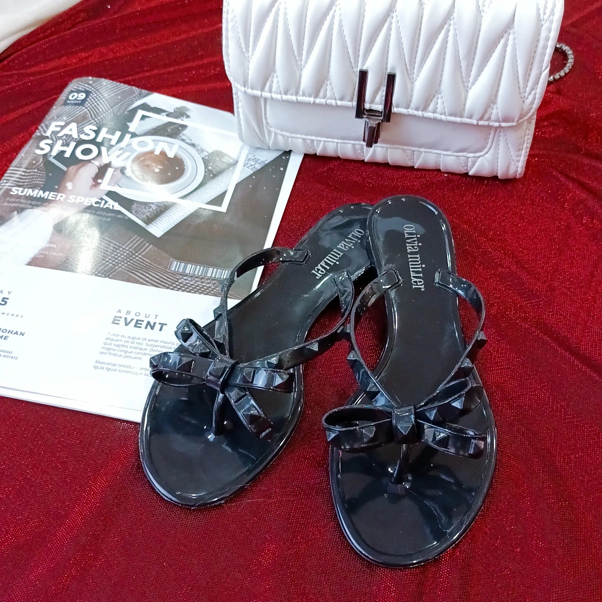 2024 new fashion women jelly shoes with bow flip flop slippers pvc flats bling bow shoes jelly women