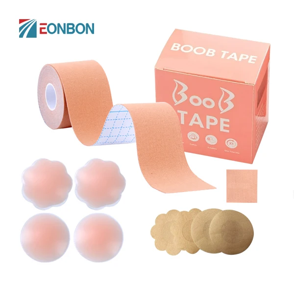 EONBON Boob Tape Breast Lift Body Tape for Breast Lift w 2 Pcs Silicone Reusable Adhesive Bra Bob Tape for Large Breasts