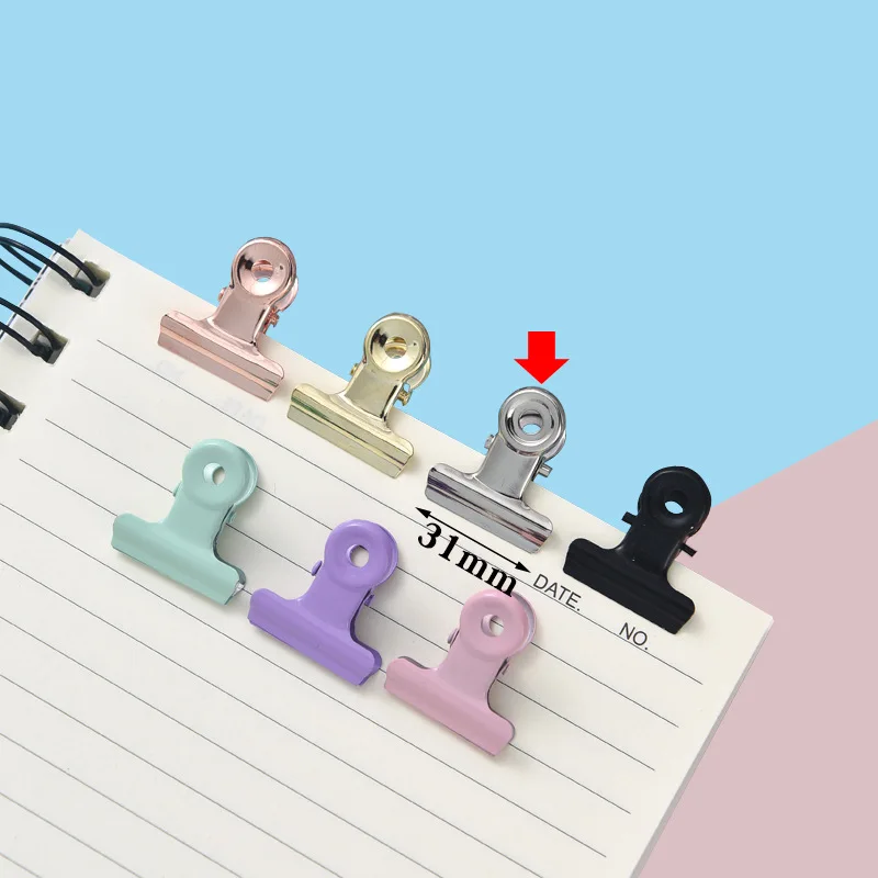 Factory Wholesale Metal Clip 31mm Color Paper Binder Clips Smooth Surface School Office Colorful Stationery Binder Clip