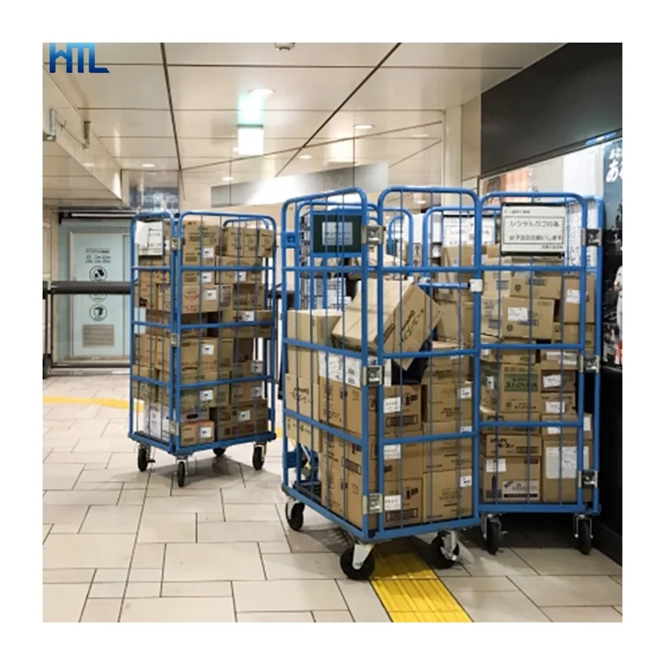 Factory Sale Wholesale Powder Coated Heavy Duty Steel Wire Roll Container Storage Cage Trolley