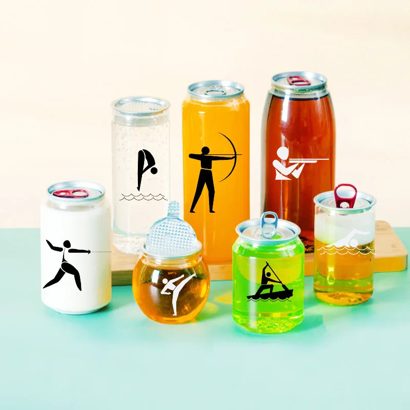 8 oz 11 oz 12 oz 16 oz 20 oz 24 oz PET Transparent Soft Soda Drink Plastic Can Plastic beer soda cans With Easy Open End Lid
