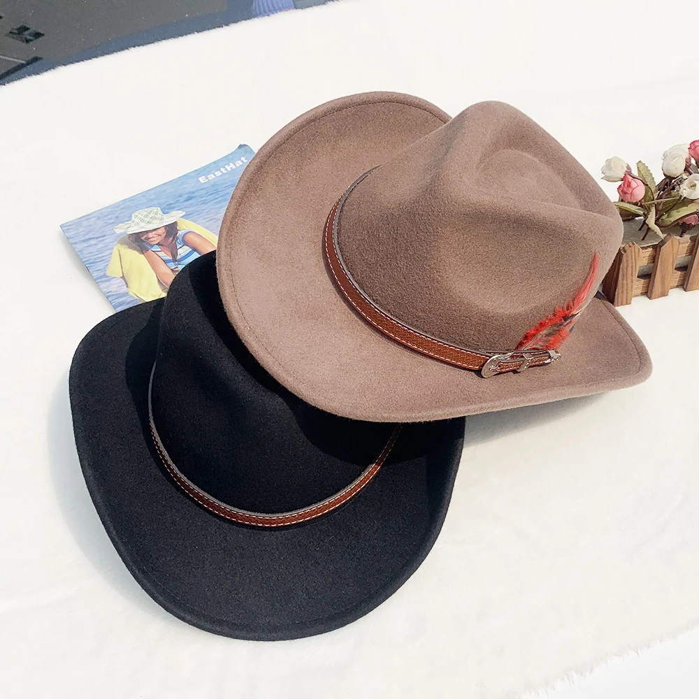 New felt cowboy hats for men adult fashion with decoration pure wool felt leather cowboy hats pakistan