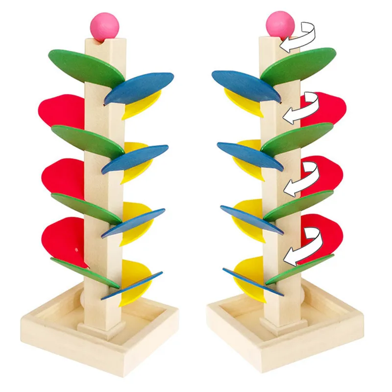 Colorful Leaves Assemble Building Blocks Kids Wooden Game Toys DIY Tree Marble Ball Run Track Blocks Learning Educational Toy