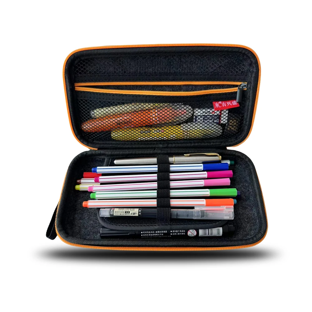 Customized felt pencil case/stationery box orange hard zipper box for school boys and girls