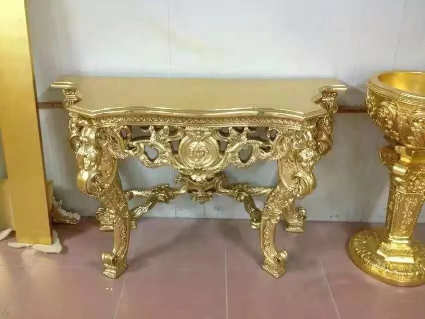 Изысканный Ретро-стол с инкрустированной баркетом из массива дерева ручная резная консоль золотыми листьями настенным зеркалом для