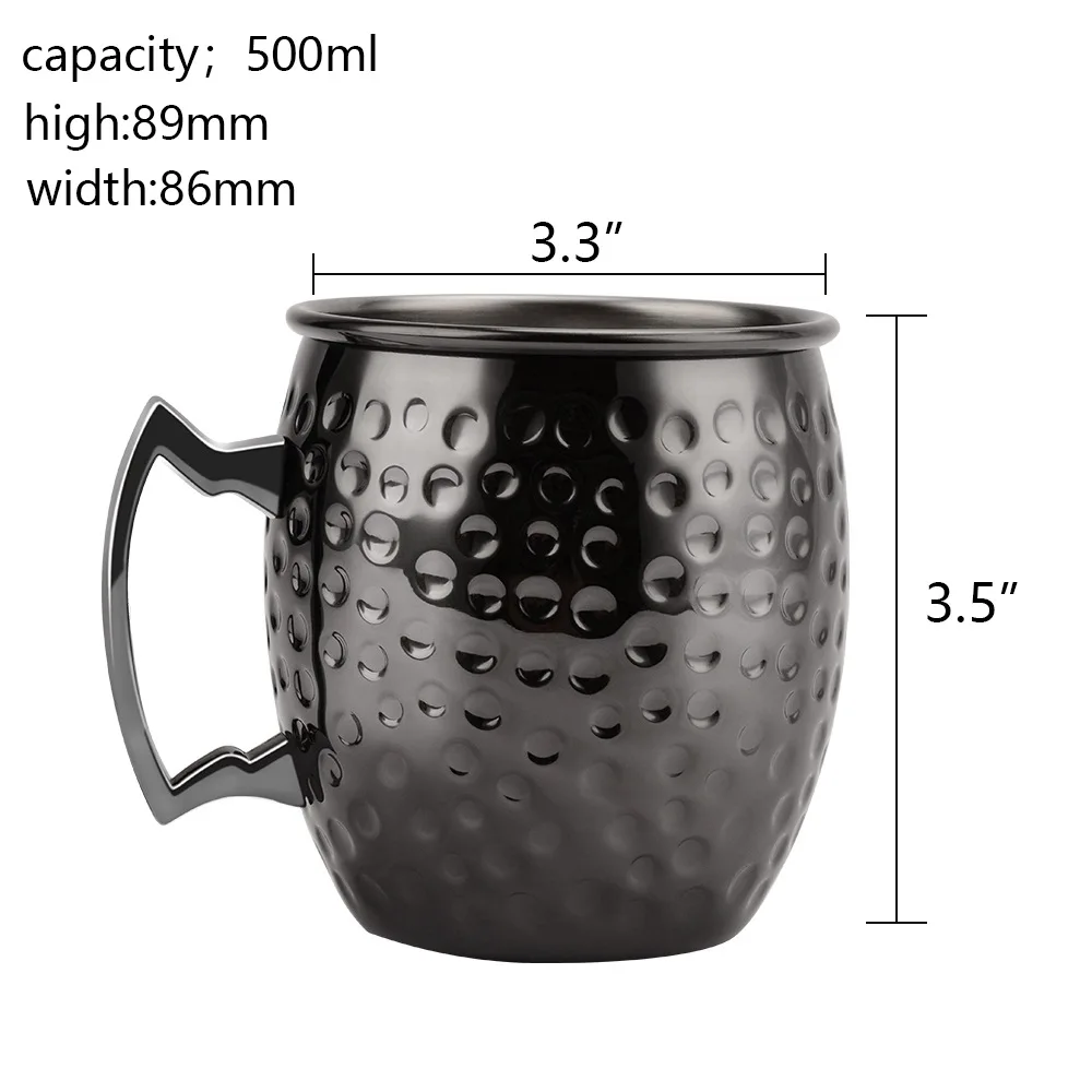 Ready to ship 500ml 304 stainless steel hammered black Handgrip Russian moscow mule mugs