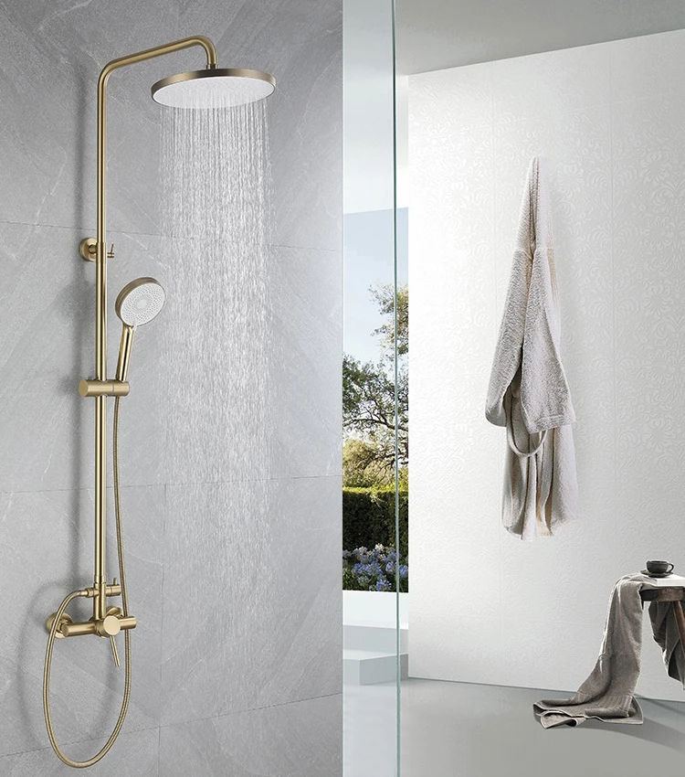 rain shower system set 2 function stainless steel 304 ss bathroom column 2 way mixer brushed gold 10 inch shower head large