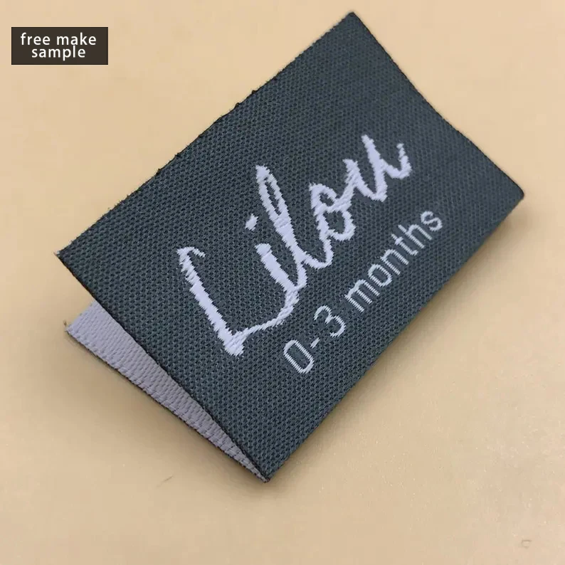 Eco-friendly Sleeve Shirt Sock Seam Stitched Hem Woven Label Tags kids clothes label loop fold label logo