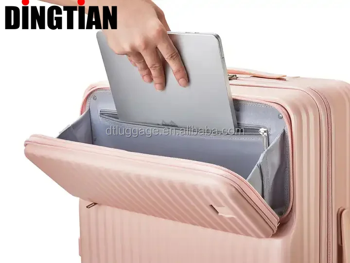 Universal Wheels Tsa Lock Password Boarding Laptop Computer Pocket Type-C Usb Trolley Travel Suitcase Front Opening Luggage