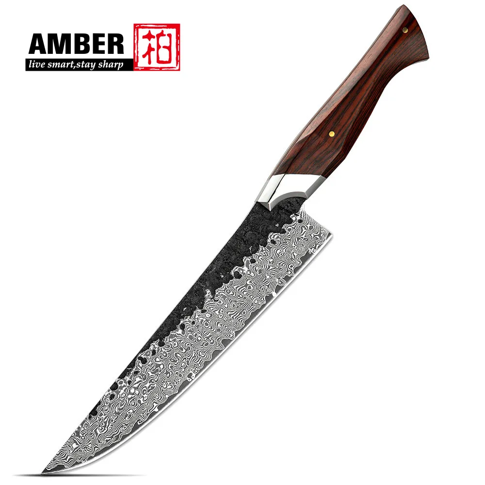 Amber Black VG10 Damascus Steel 8inch Meat Carving Slicer Knife and USA Desert Iron Wood Handled