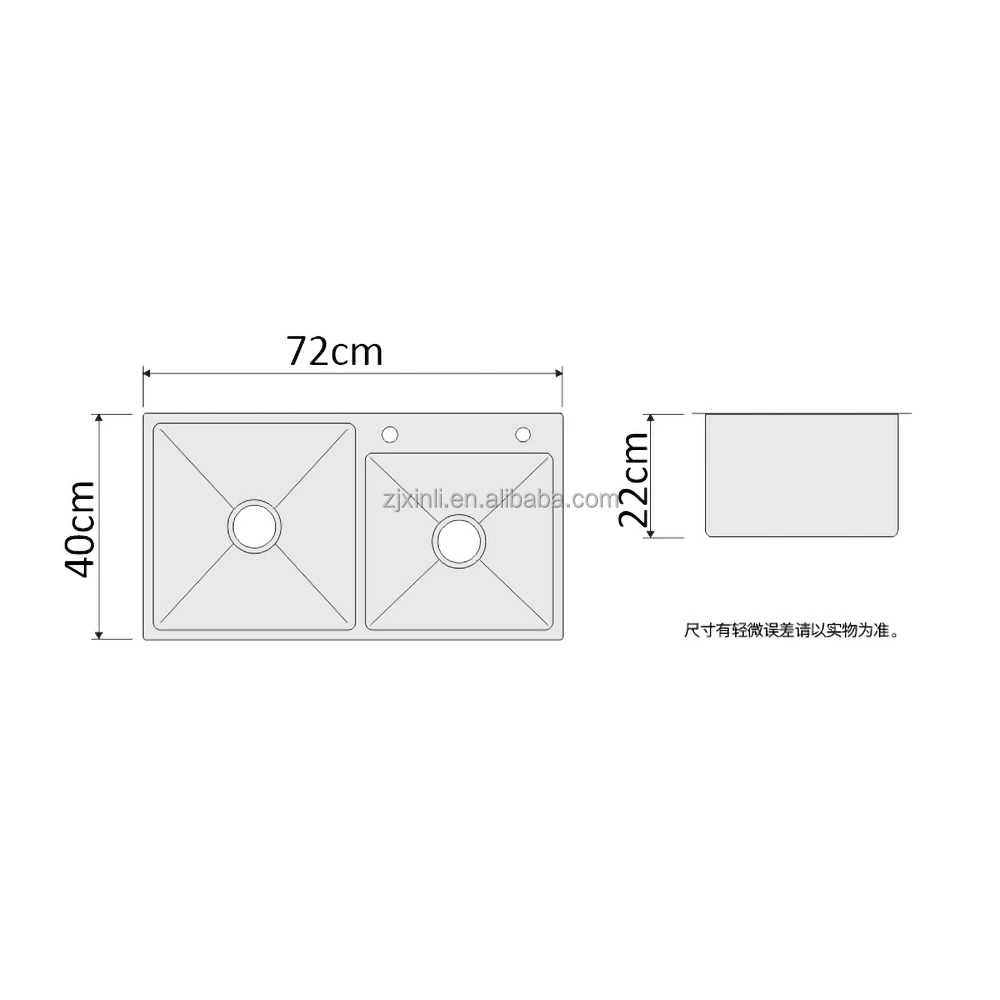X26117 SUS304 Stainless Steel Material 72*40CM Size Of Above Counter Double Bowl Kitchen Sink