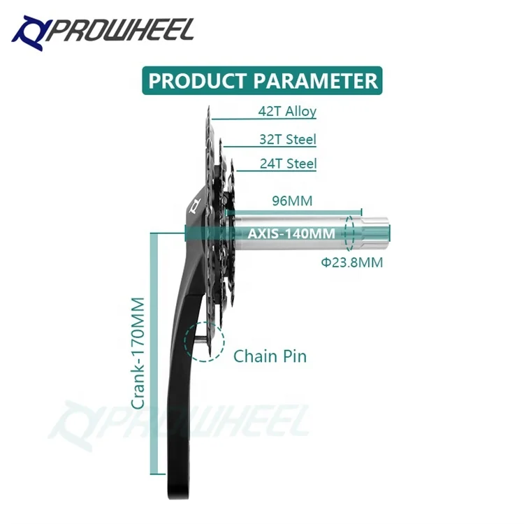 PROWHEEL 9/10/11Speed 24/32/42T Sprocket Crank Arms Bicycle Crank with BB set for Mountain Bike MTB