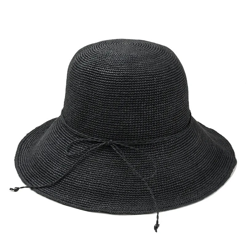 2024 Summer High Quality Fancy Fine Paper Straw Crocheted Beach Hat Colorful Bucket Straw Hat Women